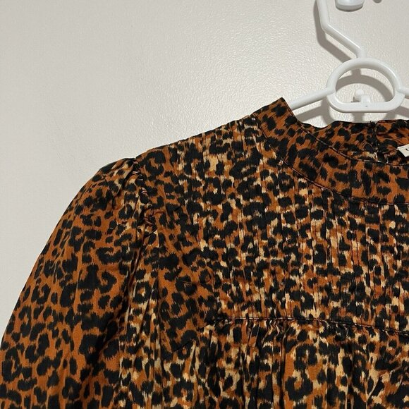 Ulla Johnson‎ Vesna Pintucked Leopard Print Puff Sleeve Cotton Blouse Size 4 - Picture 5 of 10
